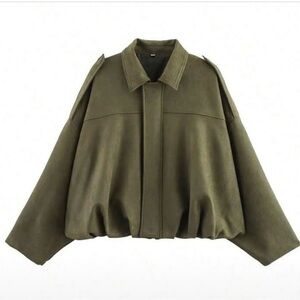 12th Tribe Olive Green Suede Bomber Jacket